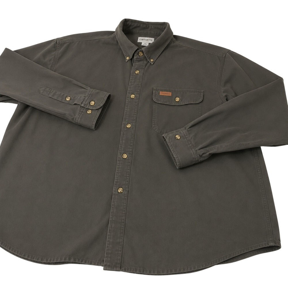 Carhartt Button Canvas Duck Heavy Shirt Mens 2XL Long Sleeve Cotton Workwear Top